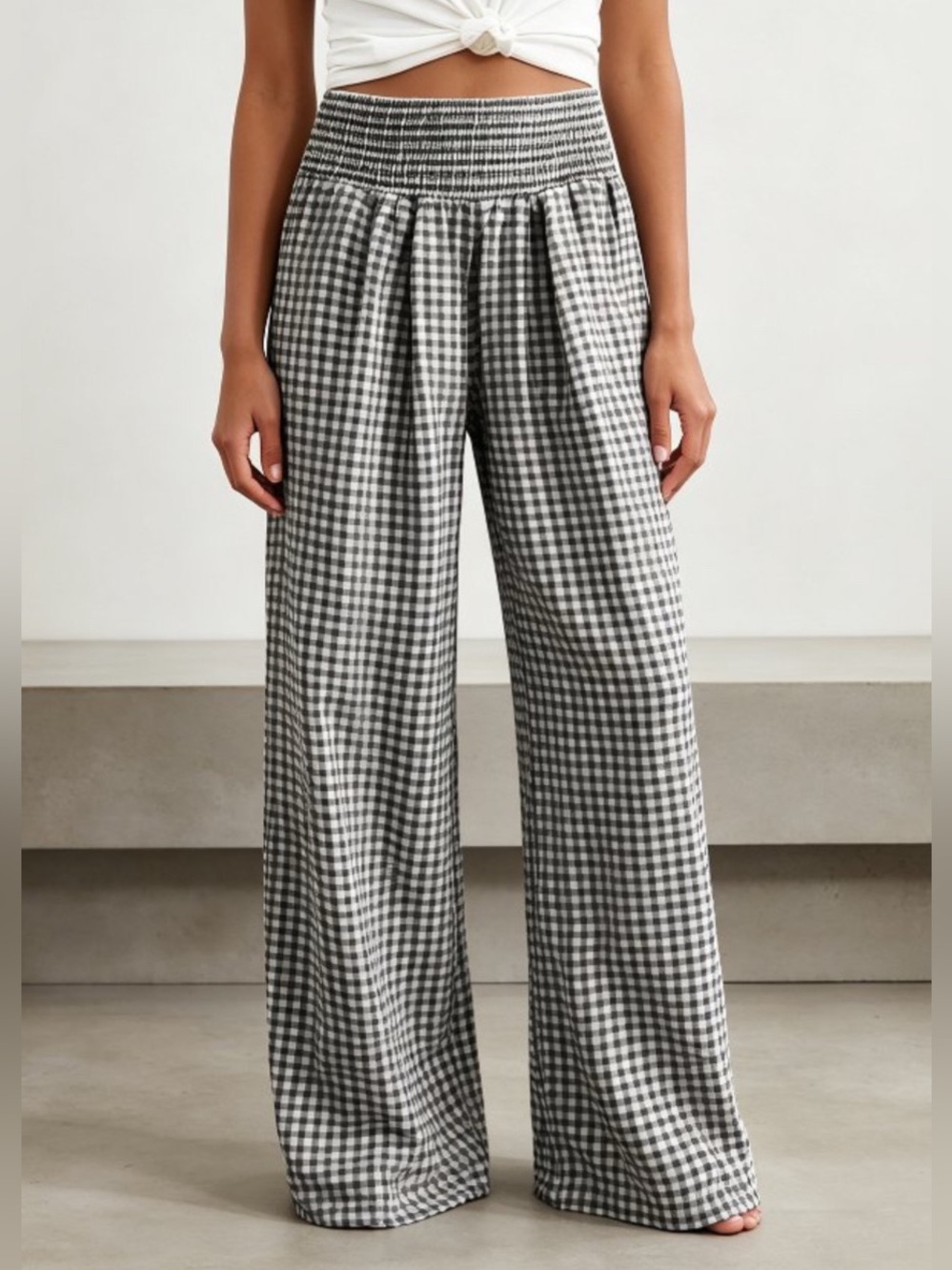 Black and white gingham wide leg pants / size medium